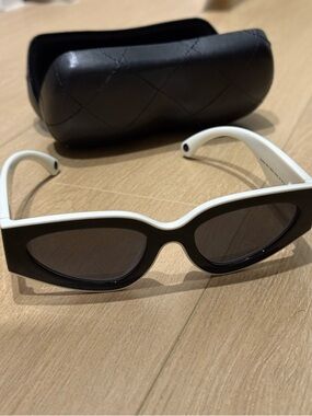 CHANEL Two-Tone Black and White Rectangular Sunglasses